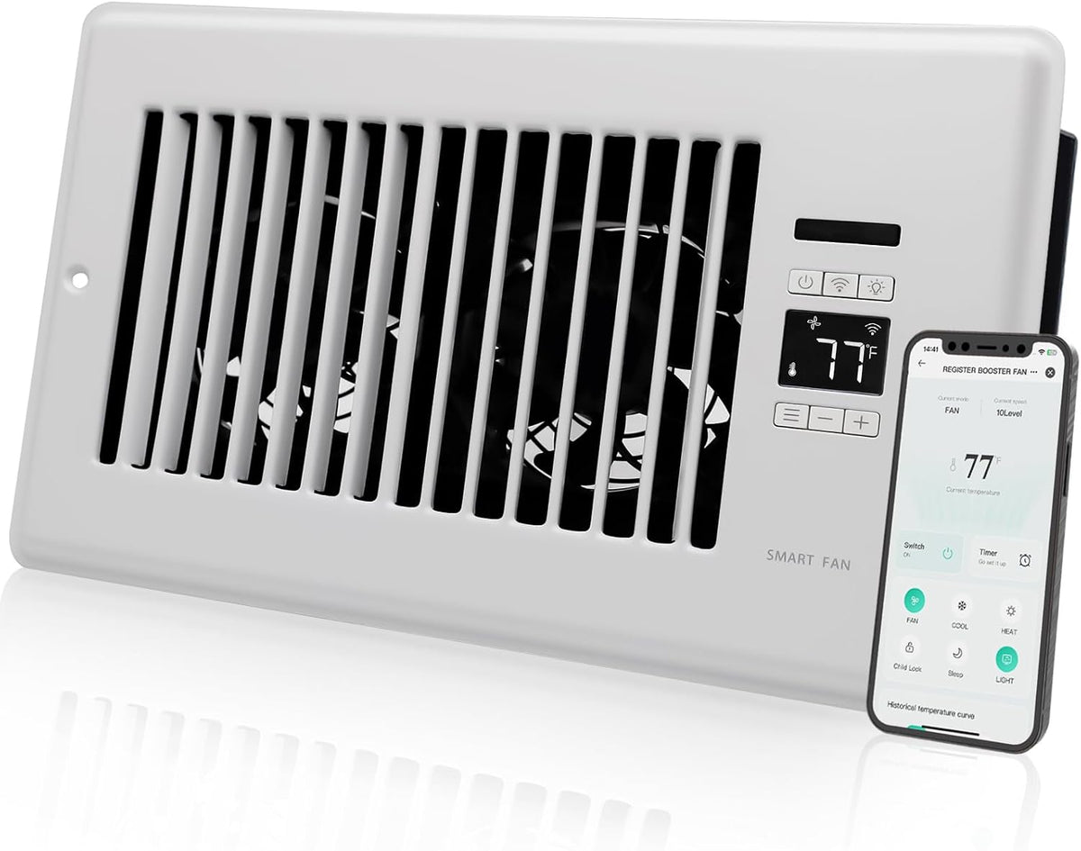 Howeall 4" x 10" Super Quiet Register Booster Fan - Upgrade Smart Register Vent with Ionizer and Dual Intelligent Thermostat Control - Heating Cooling Vent Fan Booster - Charleston Design (ORB)
