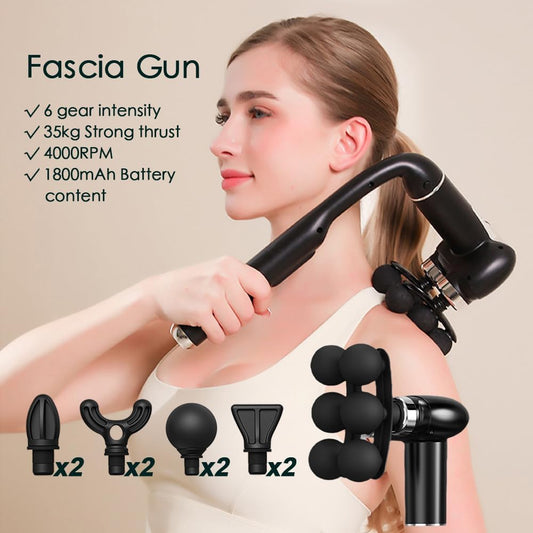 Massage Gun with Extension Handle, 2-in-1 Back Massager Gun | Handheld Foot Back Neck Shoulder Massager with 6 Adjustable Speeds & Modes for Gym & Home Use, Birthday Gifts for Men
