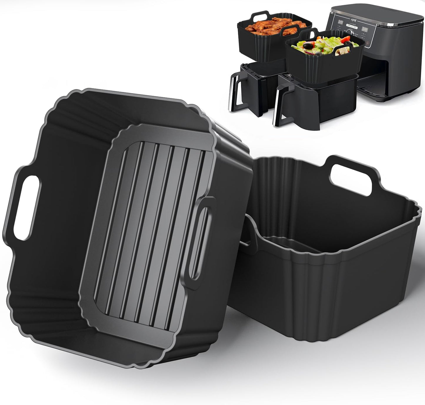 Silicone Air Fryer Liners 2 Pack, Reusable Liners Compatible for Ninja Foodi DZ201, DZ401, DZ550, COSORI, Chefman, Instant Air Fryer, and 6-in-1 8-10QT Air Fryer Baskets