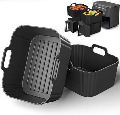 Silicone Air Fryer Liners 2 Pack, Reusable Liners Compatible for Ninja Foodi DZ201, DZ401, DZ550, COSORI, Chefman, Instant Air Fryer, and 6-in-1 8-10QT Air Fryer Baskets