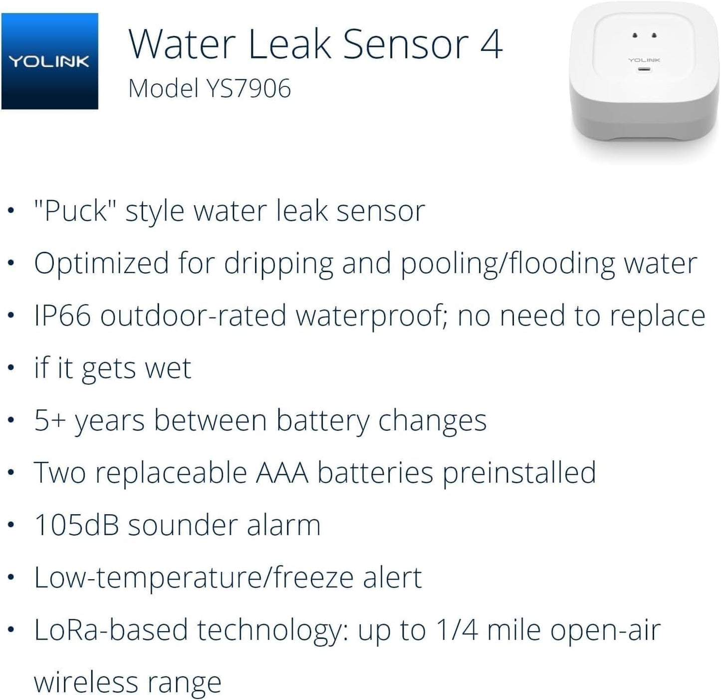 YoLink Smart Home Starter Kit: SpeakerHub & Water Leak Sensor 4 with 105dB Audio Alarm 1-Pack, SMS/Text, Email & Push Notifications, Freeze Warning, LoRa Up to 1/4 Mile Open-Air Range, w/Alexa, IFTTT