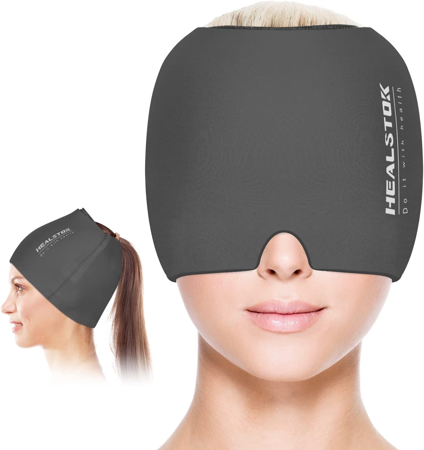 Cold Hat, Ice Cap, Cold/Hot Therapy Reusable Ice Head Wrap, Grey | 360°Compression Flexible Ice Pack Head Wrap, Cold Head Wrap, Migraine Relief Cap, Ice Head Wrap for Stress, Puffy Eyes