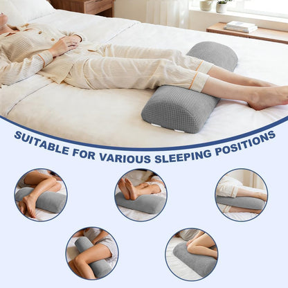 Half Moon Bolster Pillow with Straps, Knee Pillow for Back Sleeping, Under Knee Pillow for Sleeping, Relieves Pain in Legs and Knees, Machine Washable Cover, 24" X 10" X 4", Grey