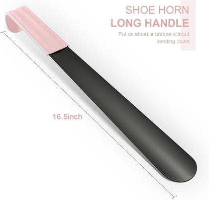 16.5 Inch Long Handle Shoe Horn for Seniors Men Women Kids, Metal Shoe Horns for Boots