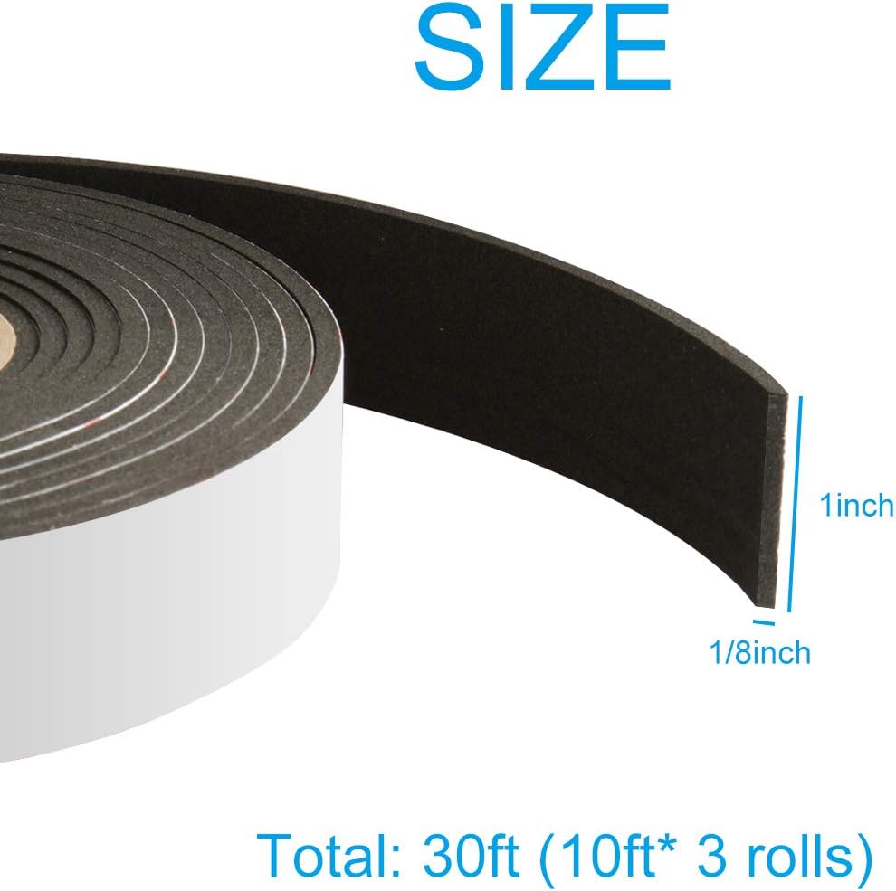 2 Rolls Foam Seal Tape for Door Window Insulation, Soundproof and Shockproof Foam Adhensive Strip, 3/8" Wx3/16 T Single Sided Foam Tape, Cold Air and Draft Closed Cell Seal Strip,Total 32FT