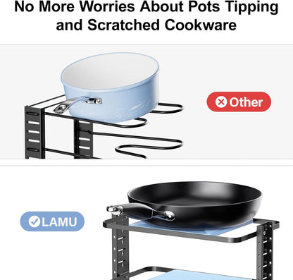 LAMU Pots and Pans Organizer for under Cabinet, 6-Tier Heavy Duty Pan Pot Organizers inside Cabinet Adjustable 14 to 24.57", Pot Rack Kitchen Cabinet Organization and Storage Holds up to 12" Cookware