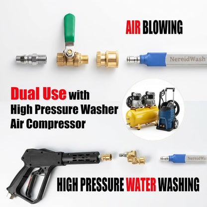 Car Radiator Cleaning Wand, Dual-Use 24‘’ Water&Air Flush Cleaning Tool Max 4500PSI Pressure Washer Wands For Car Truck RV Radiator Gutter, Jetter Nozzle Flat Wand With Angles Coupler