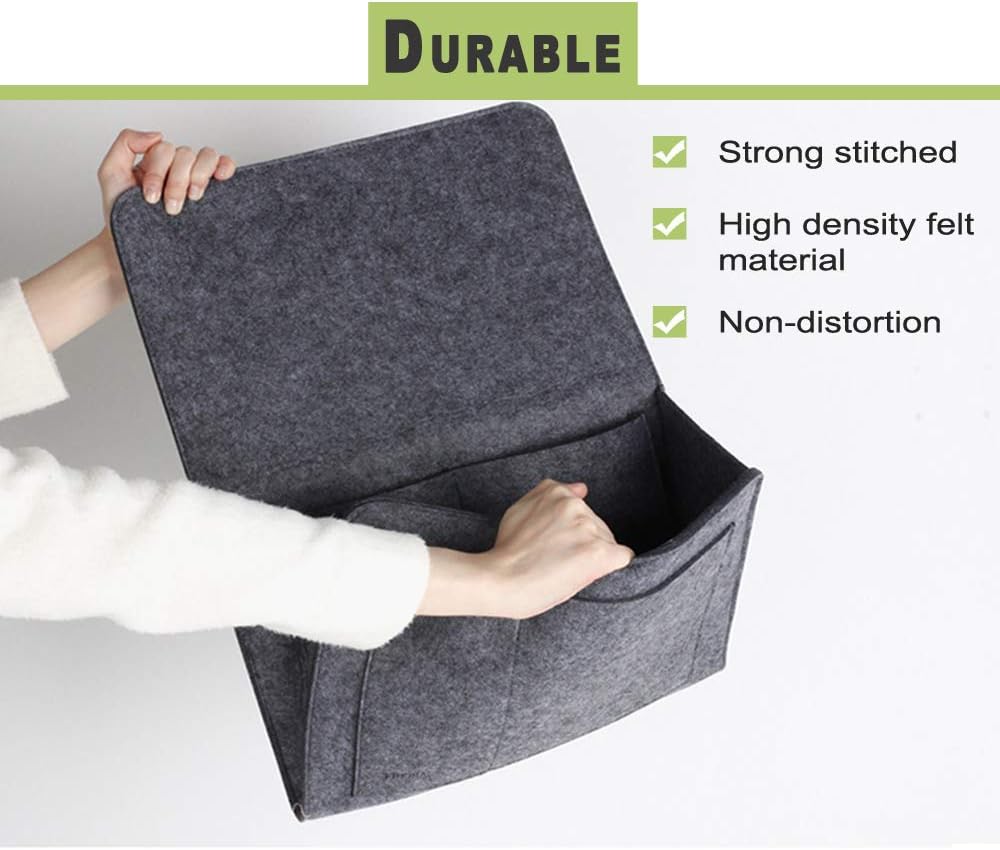Bedside Caddy Organizer Storage Pocket Small Things Holder, Gray | Simple and Durable Storage Solution for Home, College, Dorm, Bunk, Sofa