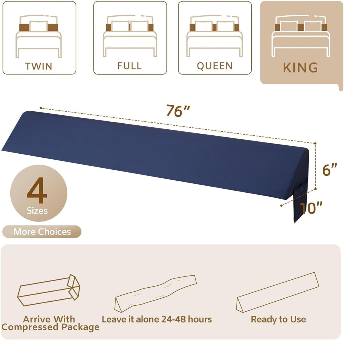 Bedluxe King Bed Wedge Pillow for Headboard, Fill The Gap (0-7")