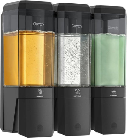 Shampoo and Conditioner Dispenser 3 Chamber No Drill Shampoo Dispenser for Shower Wall Mounted Shower Soap Dispenser 3 * 500ml Refillable Shower Dispenser for Bathroom Hotel(Black 3 Chamber)