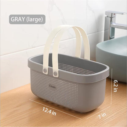 JiatuA Plastic Storage Basket with Handle Portable Shower Caddy Tote Organizer Basket Bin for Bathroom Kitchen Dorm Room Bedroom, Green | Sturdy Drainage Large Capacity Organizer Basket with Silicone Handles for Bathroom Kitchen Bedroom College Dorm