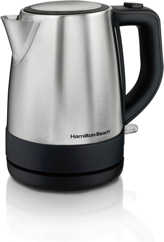 Hamilton Beach 1 Liter Electric Tea Kettle, Water Boiler & Heater | Fast Boiling 1500 Watts | BPA Free | Cordless Serving | Auto-Shutoff & Boil-Dry Protection | Mesh Filter | Stainless Steel