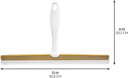 iDesign Zia Metal and Plastic Bathroom Squeegee for Shower, Glass Doors, Floors, Mirrors, with Suction Hook Holder , 12 Inches, Clear and Stainless Steel | Wall Hook Included