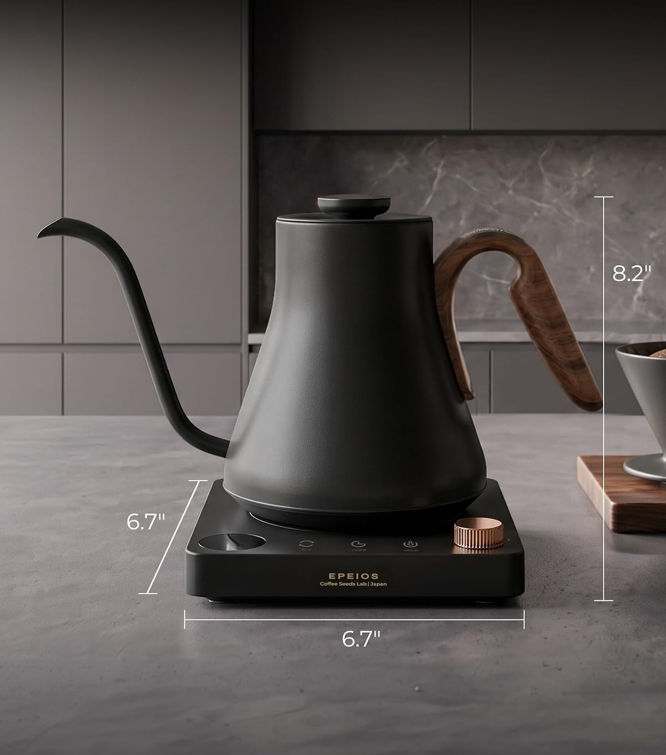 Epeios Gooseneck Electric Kettle 1°F Temperature Control,1200W,0.9L,Black | Rapid Heating, for Pour Over Coffee & Tea,Hot water Boiler,Brew Timer, 304 Stainless Steel Interior, Auto Shut-Off