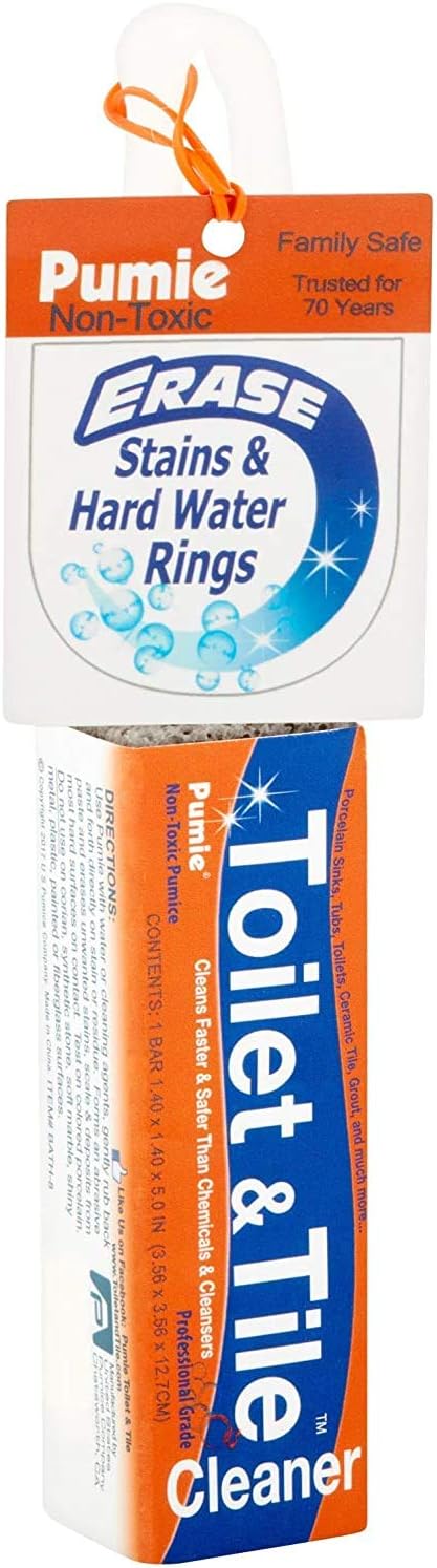 PUMIE Toilet Bowl Ring Remover, TBR-6, Pumice Stone with Handle, Removes Unsightly Toilet Rings and Stains from Toilets; Sinks; Tubs; Showers, Safe for Porcelain, Pack of 2