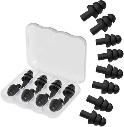 4Pairs Ear Plugs for Sleeping,Soft Silicone Earplugs Noise Cancelling,Black Earplug for Swimming Snoring Concerts Shooting Airplanes.