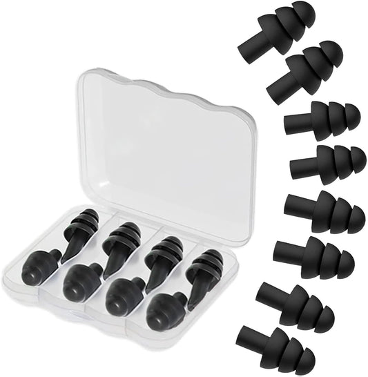 4Pairs Ear Plugs for Sleeping,Soft Silicone Earplugs Noise Cancelling,Black Earplug for Swimming Snoring Concerts Shooting Airplanes.