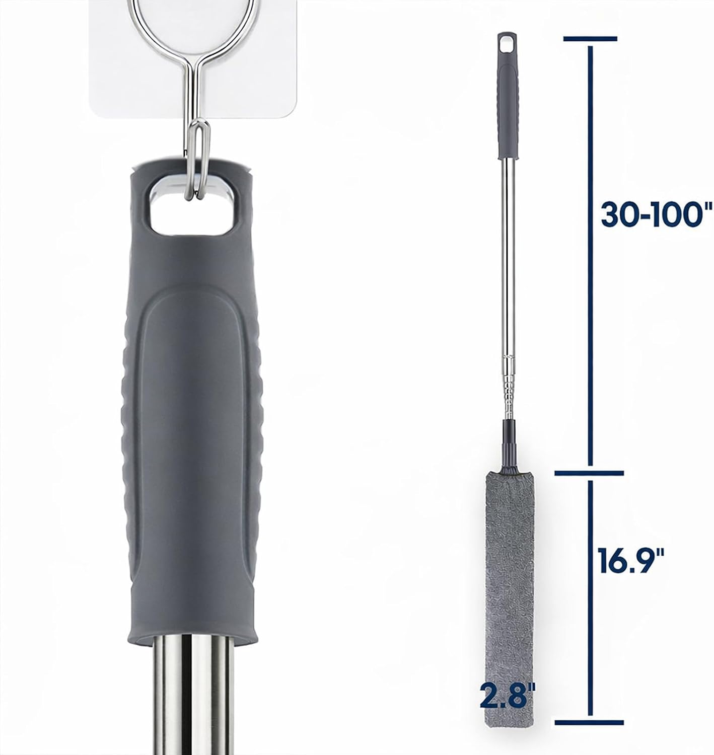 Retractable Gap Dust Cleaner with Extension Pole & 3 Microfiber Cloths | Cleaning Tools with 3 Microfiber Dusting Cloths | Long Handle Duster 30-100'' | Under Refrigerator Furniture Appliance Blue