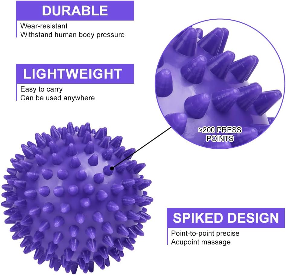 URAQT Spiky Massage Ball Set, 2 Pack Physical Therapy Massage Balls, Hard Lacrosse Ball & Spiky Massage Ball for Myofascial Release and Trigger Point Deep Tissue Massage (Purple)