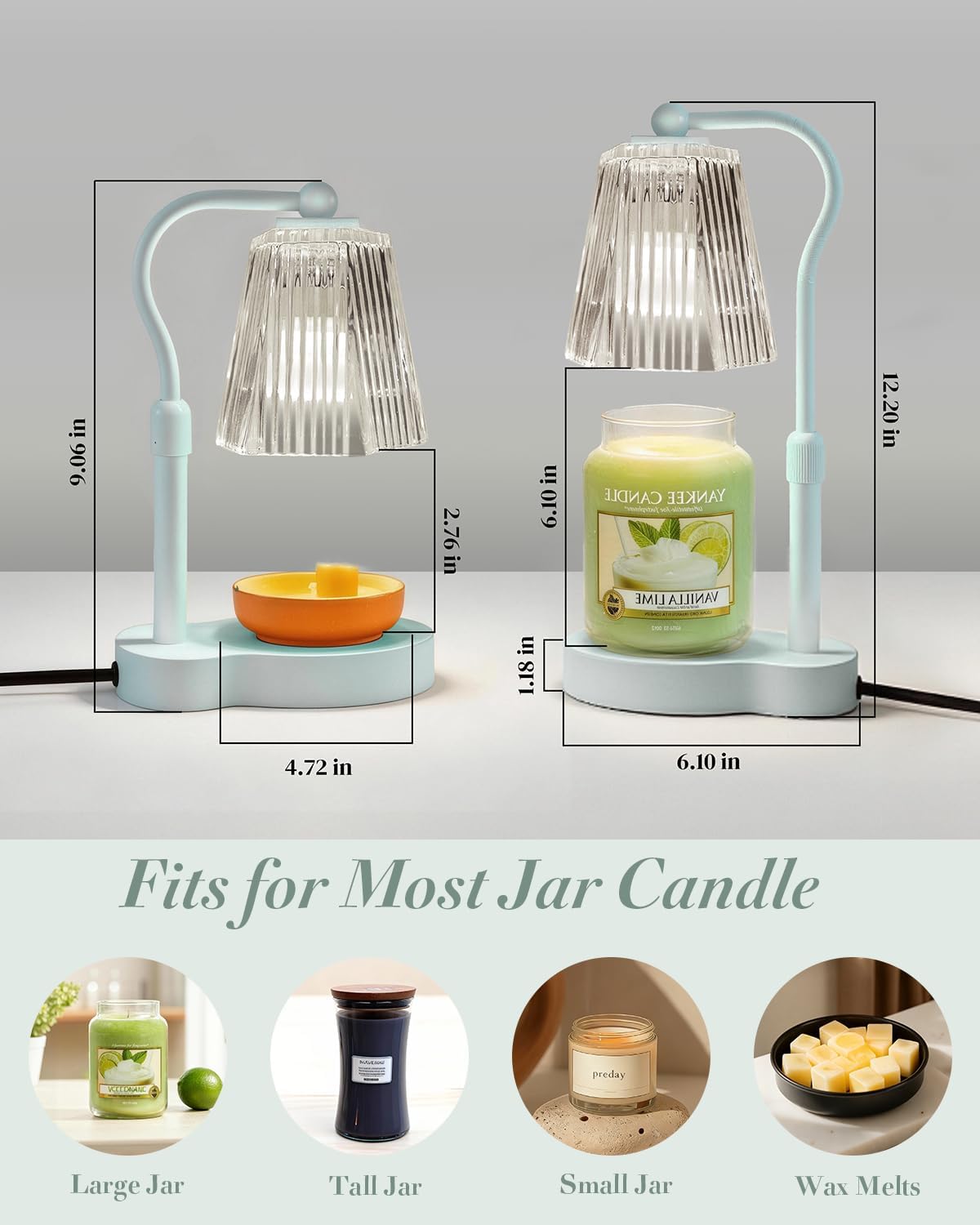 Candle Warmer Lamp with Timer & Dimmable Settings, Adjustable Height Flameless Scented Wax Melter for Jar Candles, Elegant Home Decor Warmer Lamp with 2 Bulbs, Gift for Women Mom Friend Family, White