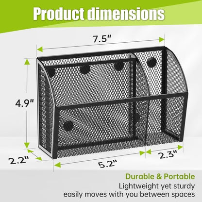 YINGHUA 3 Compartment Magnetic Metal Mesh Pen Holder, Black Desk Caddy | Perfect magnetic organizer for locker, whiteboard, refrigerator, or office. Easily holds pens and accessories