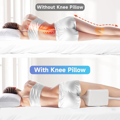 CloudBliss Cooling Gel Knee Pillow for Side Sleepers, Memory Foam, White | Contoured leg pillow, high-density foam, removable machine-washable cover, breathable fabric, hip and knee support