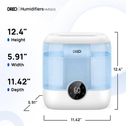 DREO 6L Smart Humidifiers for Bedroom, Large Room, 60H Runtime, Quiet 28dB | Top Fill Supersized Cool Mist Humidifier for Plants, Indoor, Home, Night Light, App/Touch/Voice Control, Black