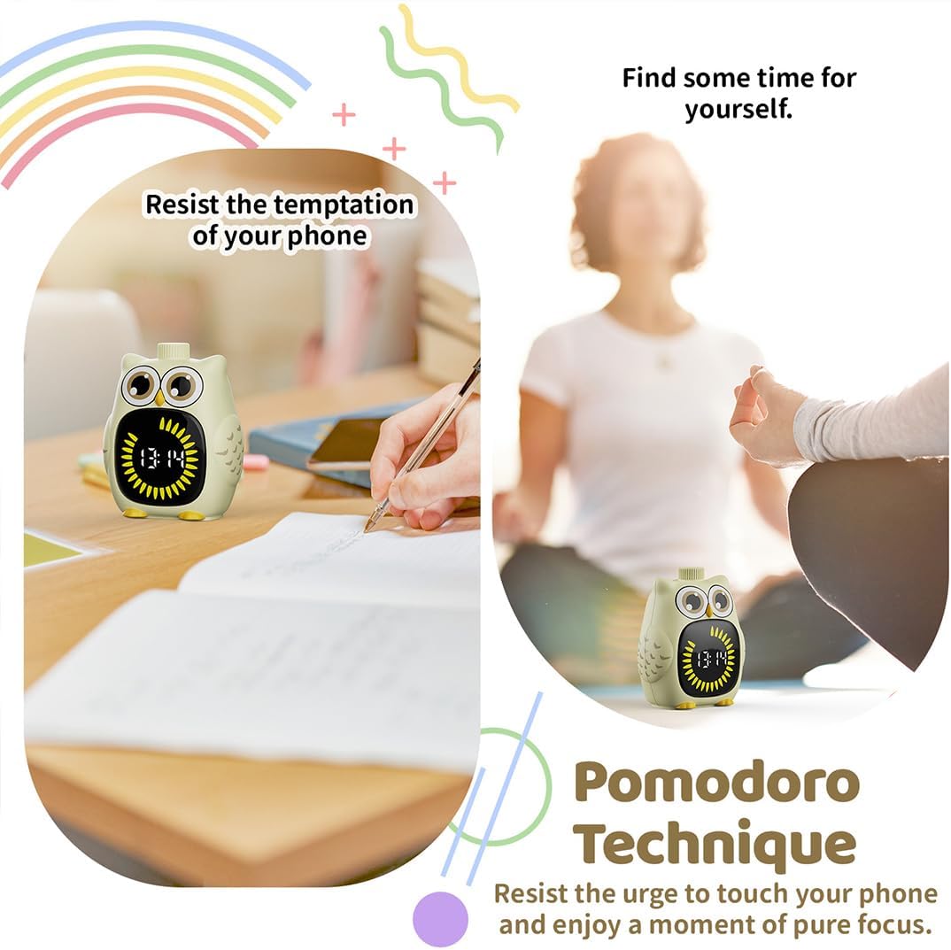 Visual Timer for Kids White Owl Kids Timer Visual 99 Minute Visual Countdown time for Classroom Home Silent Management Time with Pause for Studing Playing and Chores