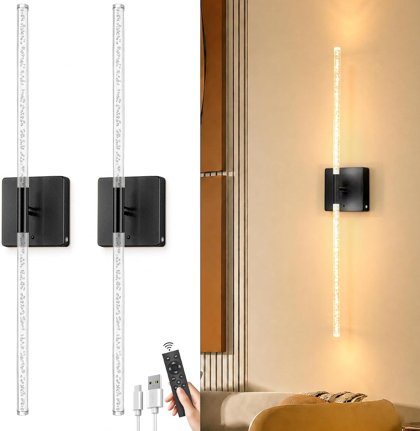iThird Battery Operated Wall Sconces Set of 2: 10000mAh Rechargeable Wireless Wall Lights, 360° Rotatable Magnetic Wall Lamp, 4CCT Dimmable LED Wall Lighting for Bedroom Living Room Hallway, 31.7in
