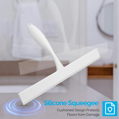 FY&XZH Never Rust Silicone Shower Squeegee for Glass Doors with Hook, Bathroom Cleaner Tool, Household Window and Mirror Squeegee, Ergonomic Thick Handle Squeegee for Shower Glass, 11-Inch (White)