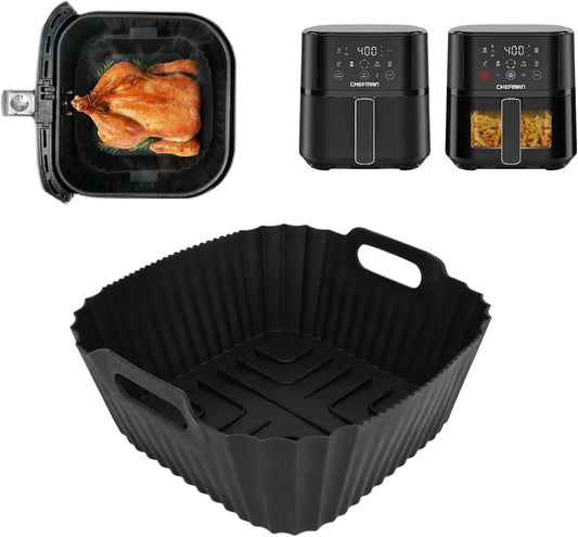Silicone Air Fryer Liners Accessories For Chefman 4 Qt Compact Airfryer, Reusable Silicone Air Fryer Mats Square, Dishwasher Safe Airfryer Accessories Basket For RJ38-4TW-BLACK & RJ38-4T-BLACK