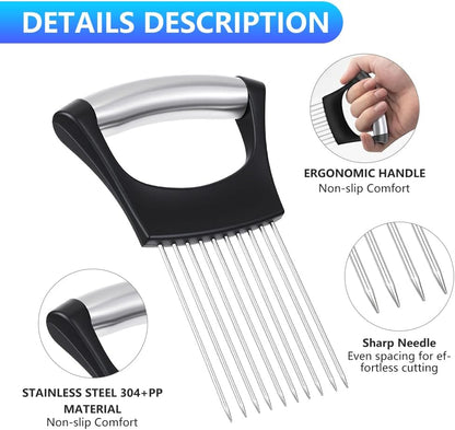 Stainless Steel Onion Holder for Slicing, Onion Slicer and Cutter, Kitchen Utensil for Onions, Tomatoes, Avocados, Eggs, Meat and Vegetables (4Pcs)