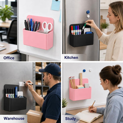 Magnetic Pencil Pen Holder, 2 PCS Magnetic Dry Erase Marker Holder for Whiteboard, Black White Magnet Storage Pencil Cup Case Fridge Organizers Locker Accessories for Office School Teacher Must Haves