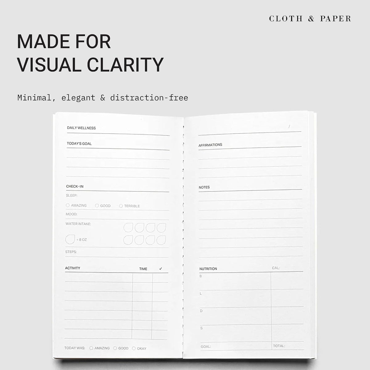 Cloth & Paper Travel Notebook | Daily Wellness Planner – Smoked Salt | Pocket Plus Wellness Planner 3.2" x 6" | Habit Tracker & Self Care Journal for Goals, Gratitude & Reflection – Soft Touch Cover