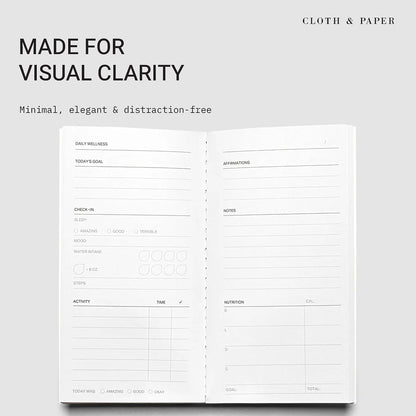 Cloth & Paper Travel Notebook | Daily Wellness Planner – Smoked Salt | Pocket Plus Wellness Planner 3.2" x 6" | Habit Tracker & Self Care Journal for Goals, Gratitude & Reflection – Soft Touch Cover