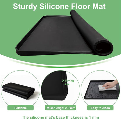 28.7” x 28.7” Washing Machine Drain Pan, Silicone Washer Pan, Black | 2cm Raised Waterproof Edge, Washer and Dryer Mat for Floor Protection, Fits Compact Washers Up to 4.0 Cu.Ft.