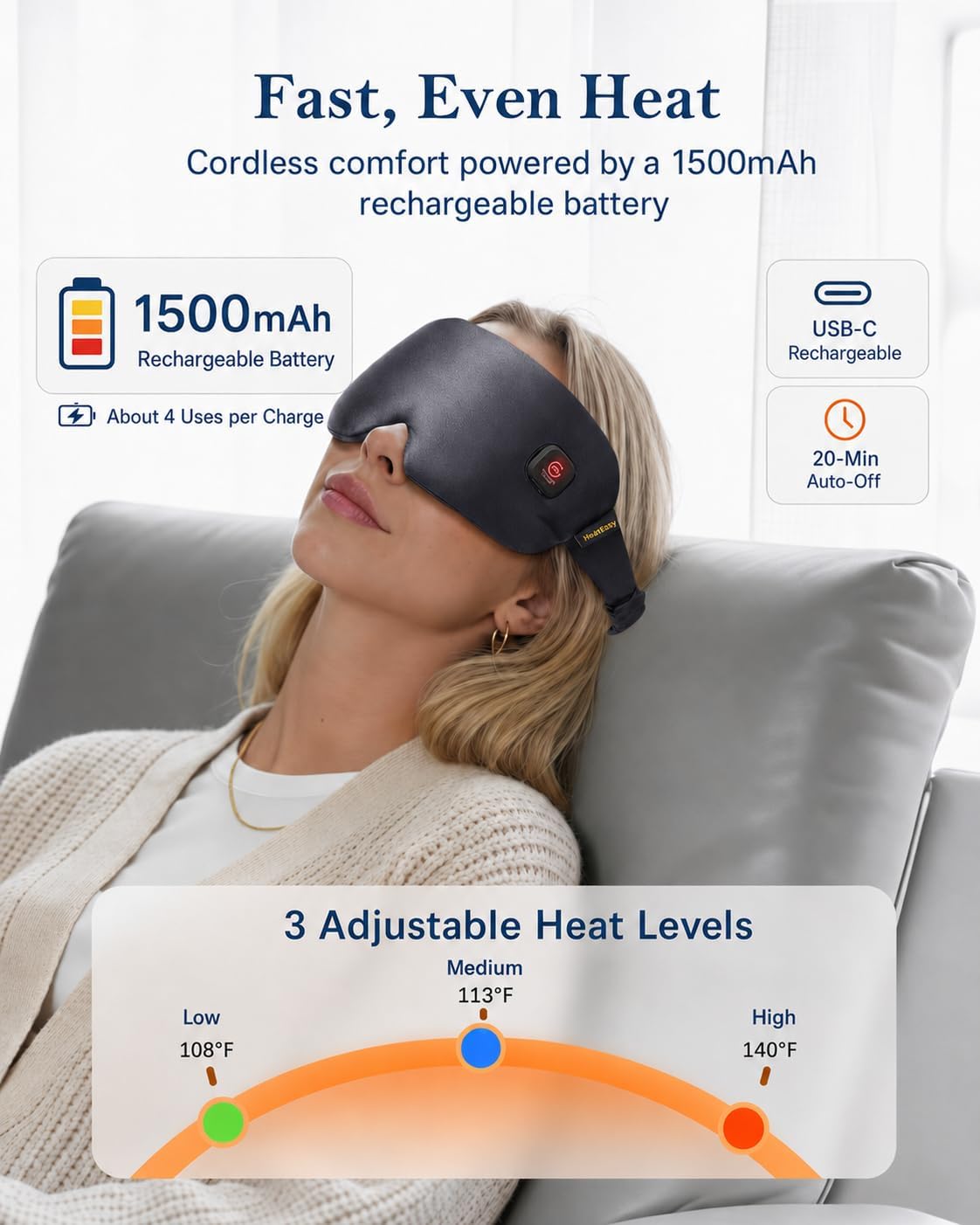 Heated Eye Mask for Dry Eyes Silk Cordless Warm Eye Compress Daily Eye Care | Soothing Relief for Migraine & Tired Eyes, Multi Scene Use for Home Office Travel, Rechargeable & Washable,FSA Eligible HSA
