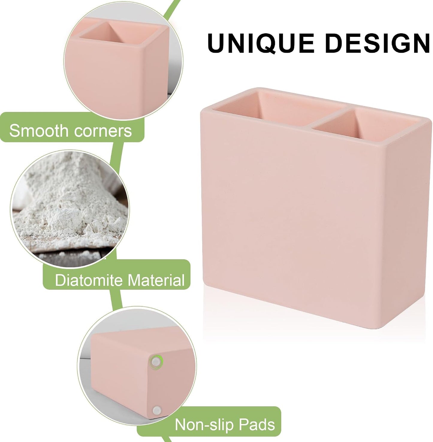Diatomite Toothbrush Holder Toothpaste Organizer, Marble White | Quick Drying, Non-Slip, 2 Slots Kids Electric Tooth Brush Holder for Bathroom, for Countertop, Shower, Vanity