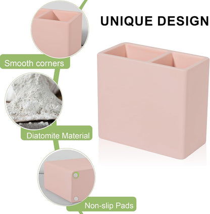 Diatomite Toothbrush Holder Toothpaste Organizer, Marble White | Quick Drying, Non-Slip, 2 Slots Kids Electric Tooth Brush Holder for Bathroom, for Countertop, Shower, Vanity