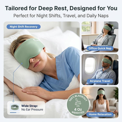 100% Blackout Weighted Sleep Mask: 3D Contoured Eye Mask with Full Coverage for Lash Extension - Soft Memory Foam,Adjustable Size - Eye Cover for Airplane Travel Essential,Meditation Blindfold