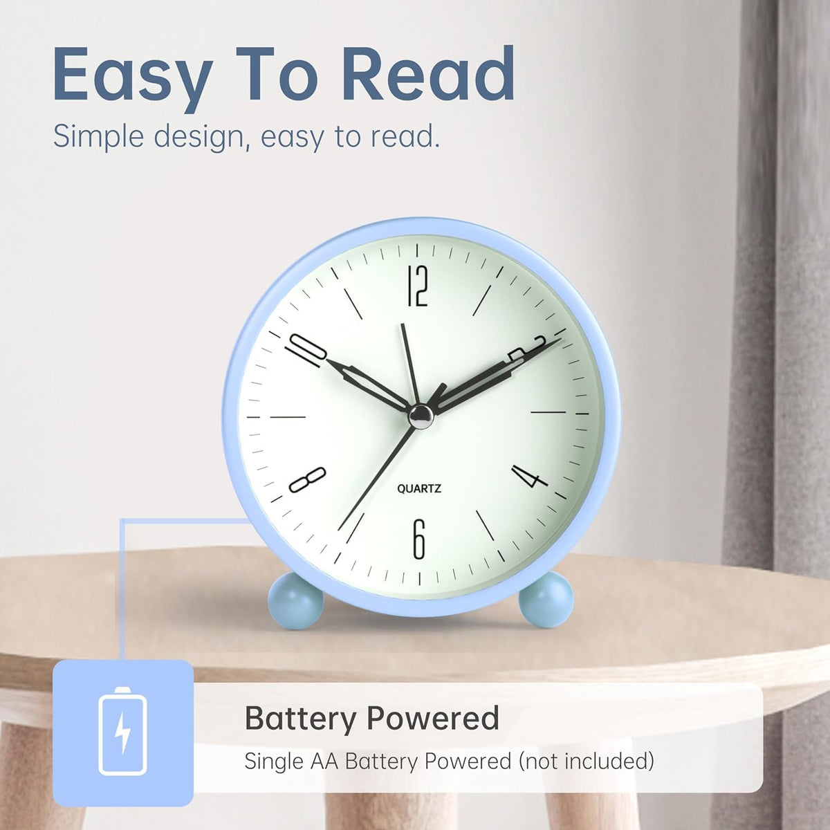 JALL Analog Alarm Clock, 4 inch Super Silent Non Ticking Small Clock with Night Light, Battery Operated, Simple Design, Old Fashioned Style Ideal Decor, for Bedroom, Bedside, Desk, Adult, Gift, Green