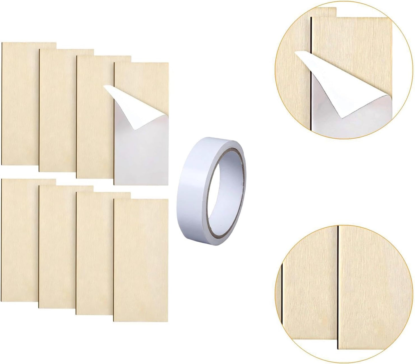 8 Pieces Hinge Repair Wooden Plate Door Hole Cover Plate Wooden Hinge Filler Wood Repair Kit with Tape Simple Panel Suitable for Cabinet, Square Corner, 8 Piece