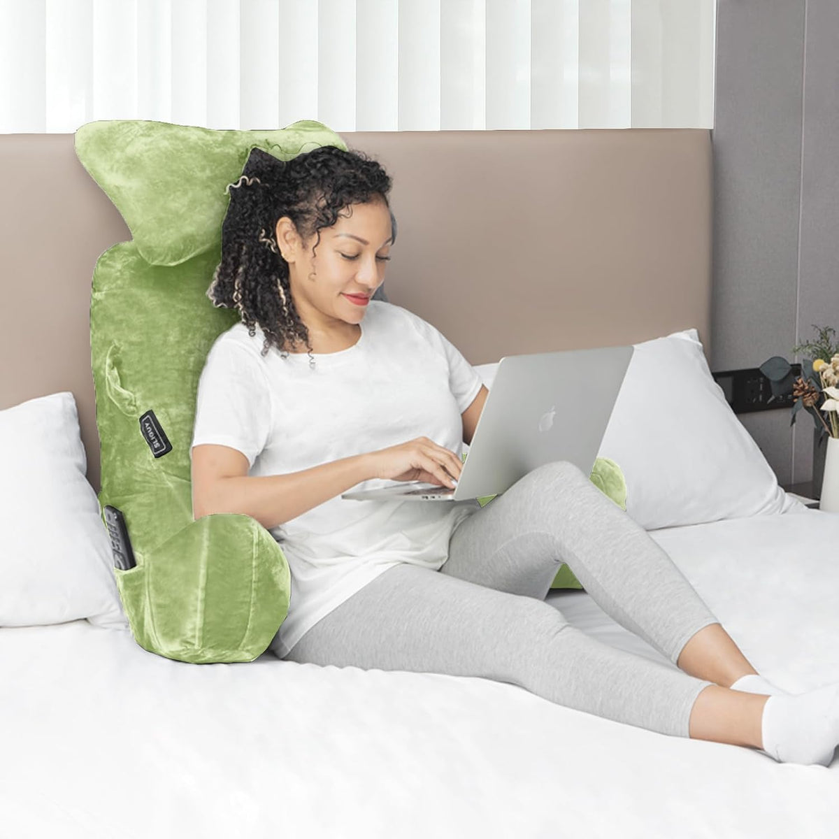 SLIGUY Reading Pillow-Bed Rest Pillow with Detachable Neck Roll & Support Arm for Sitting in Bed Couch or Floor-Backrest Reading Pillow Adult Back Pillow for Reading/Watching TV/Gaming,Dark Grey