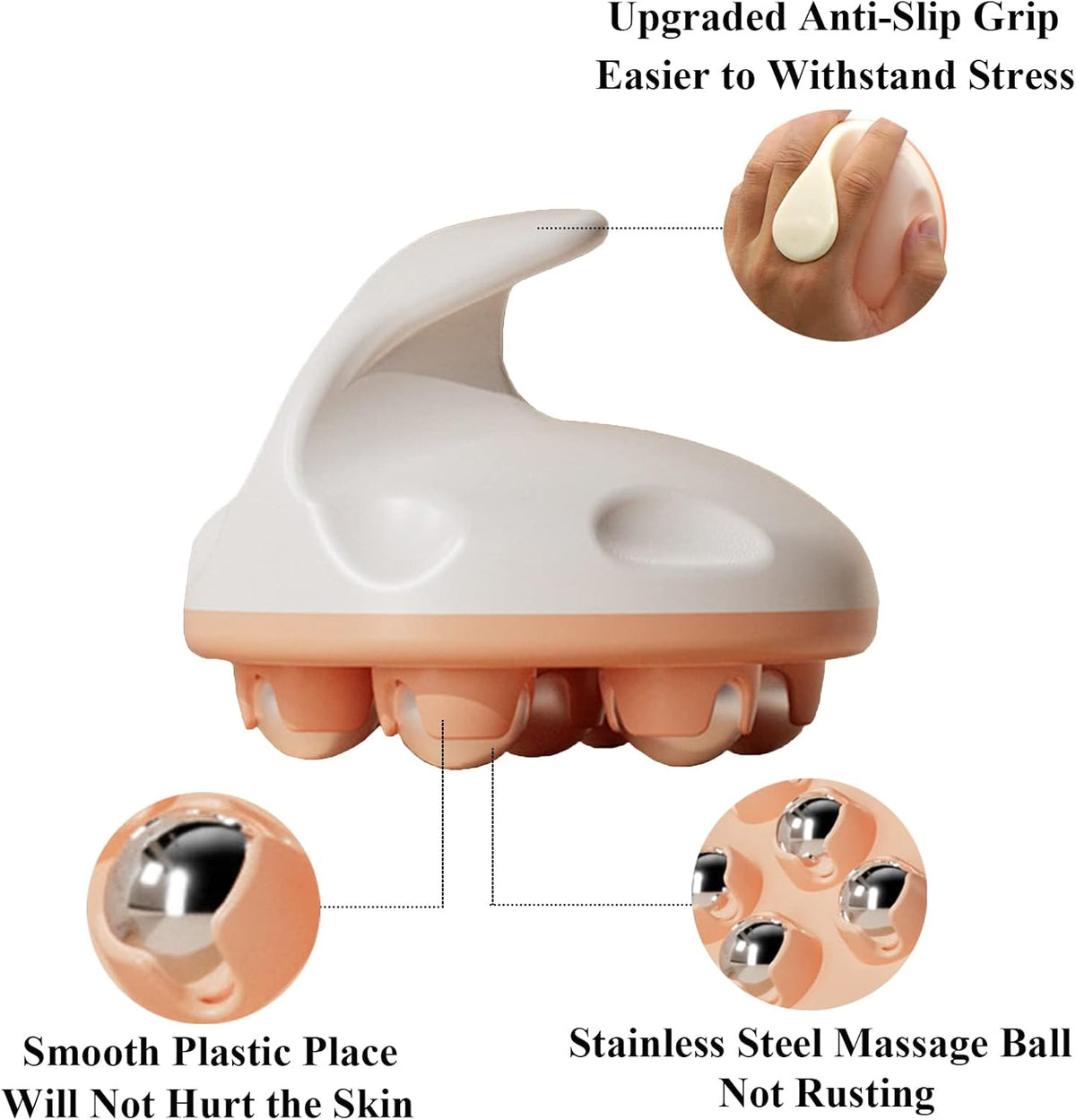 WMM Hand Held Massager, Full Body Massage Tool with Roller Ball Massager Manual 360-degree-roller for Muscle Back Neck Joint Foot Shoulder Leg Pain Relief with Portable Design