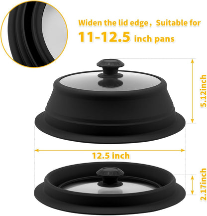 Collapsible Microwave Splatter Lid with Vented Tempered Glass Cover Wok Lid for Microwave Safe, Stockpot Steamer Pot Pan Round Bowl Plate 5" 6" 7" 8" 9" 10" Universal Multifunction Silicone Cover