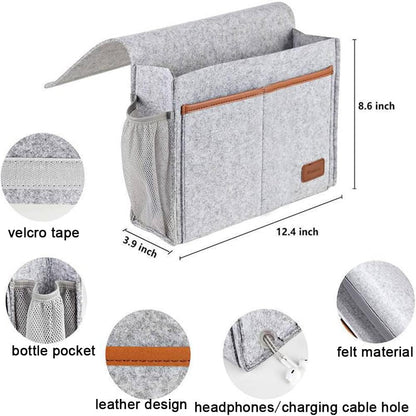 Bedside Caddy, Felt Bedside Storage Organizer, Hanging Storage Bag, Chair Organizer Caddy, Remote, Magazine, Drink Bottle Holder for Hospital, Dorm Bed, Baby Stuff, Office (Light Grey Small)