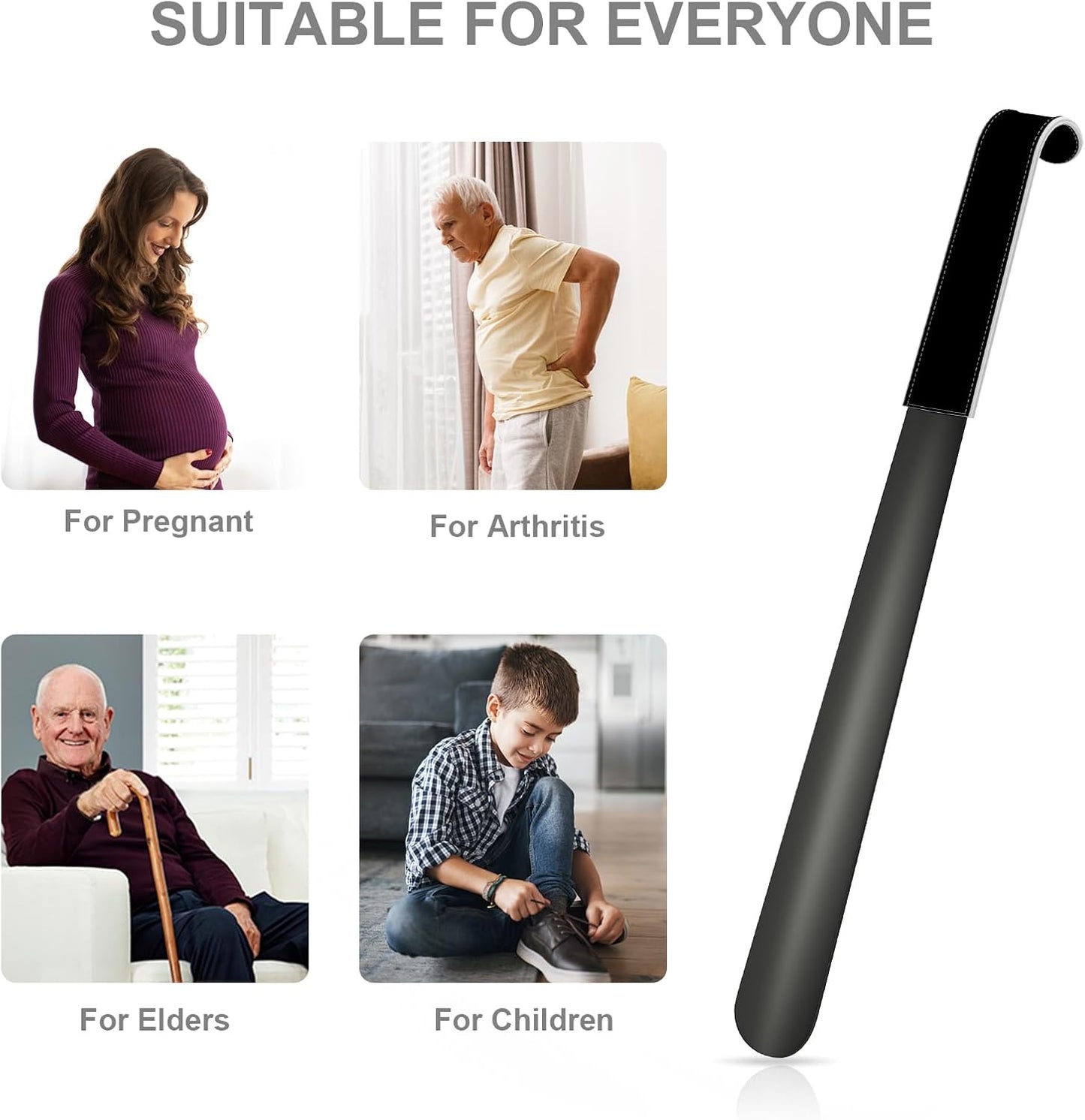 16.5 Inch Long Handle Shoe Horn for Seniors Men Women Kids, Metal Shoe Horns for Boots
