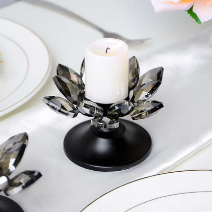 1 PC Gold Crystal Flower Tea Light Holder, Glass Tealight Candlestick with Metal Base, Votive Candle for Table Centerpiece, Wedding/Parties Decor, Nice Gift