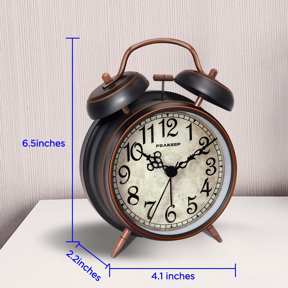 Peakeep Loud Alarm Clock for Heavy Sleepers Adults, Metal 4.5 Inches | Twin Bell Battery Operated Analog Alarm Clocks for Bedrooms Kids' Room Decoration (Jewel Blue)