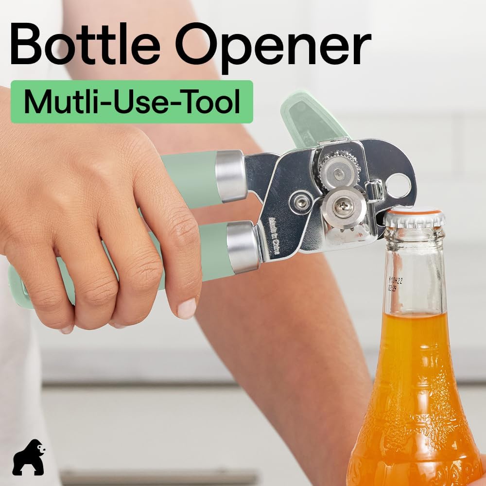 GORILLA GRIP Original Model Stainless Steel Smooth Edge Manual Can Opener and Bottle Openers, US Designed, Comfortable Handle, Oversized Handheld Turn Knob, Multifunctional Kitchen Tool, Gray